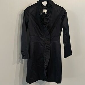 White House Black Market ruffle trim dress coat